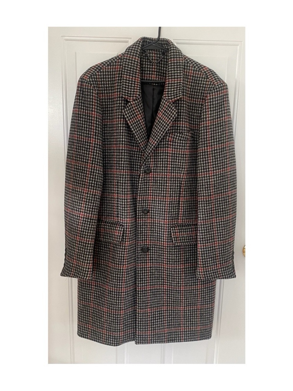 Topman Men's Medium Wool Houndstooth Longline Multicolor Coat - Like New